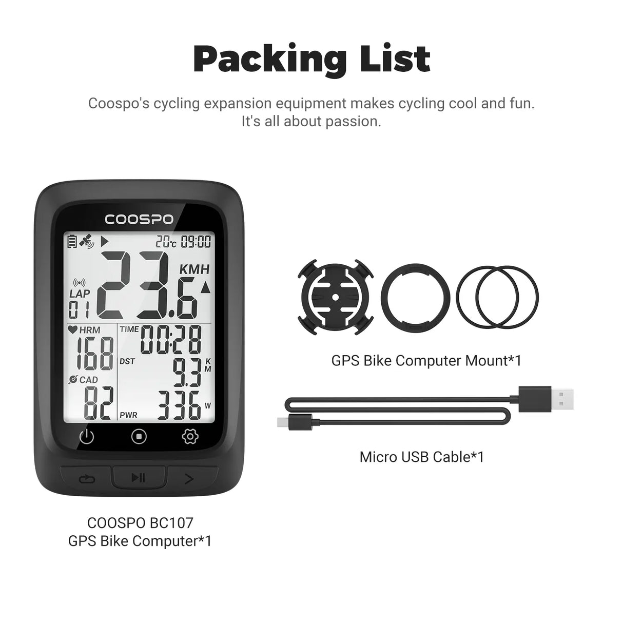 Ciclocomputer Coospo Gps BC107 - Nero