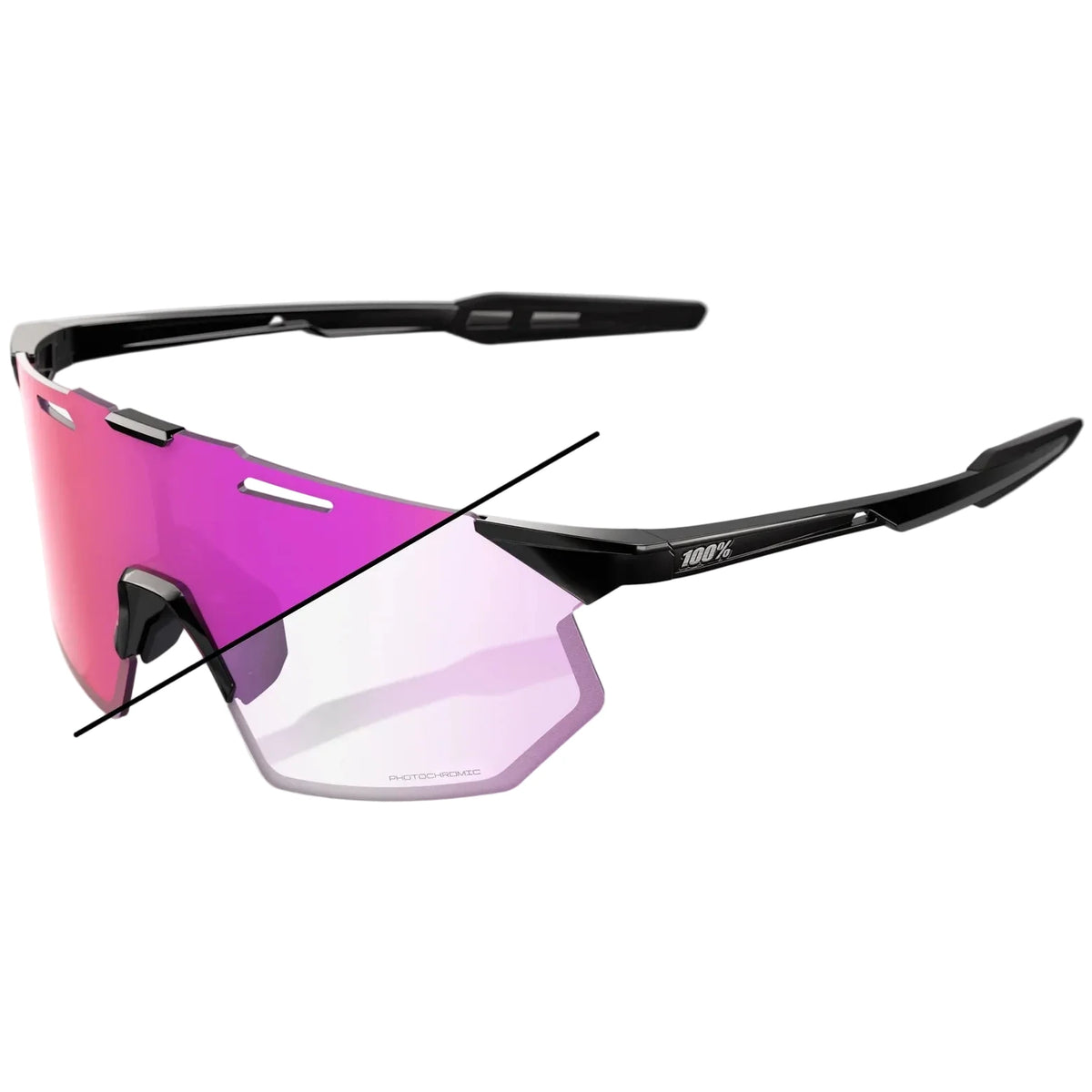100% Hypercraft SQ Brille - Gloss Black Photochromic Purple Mirror