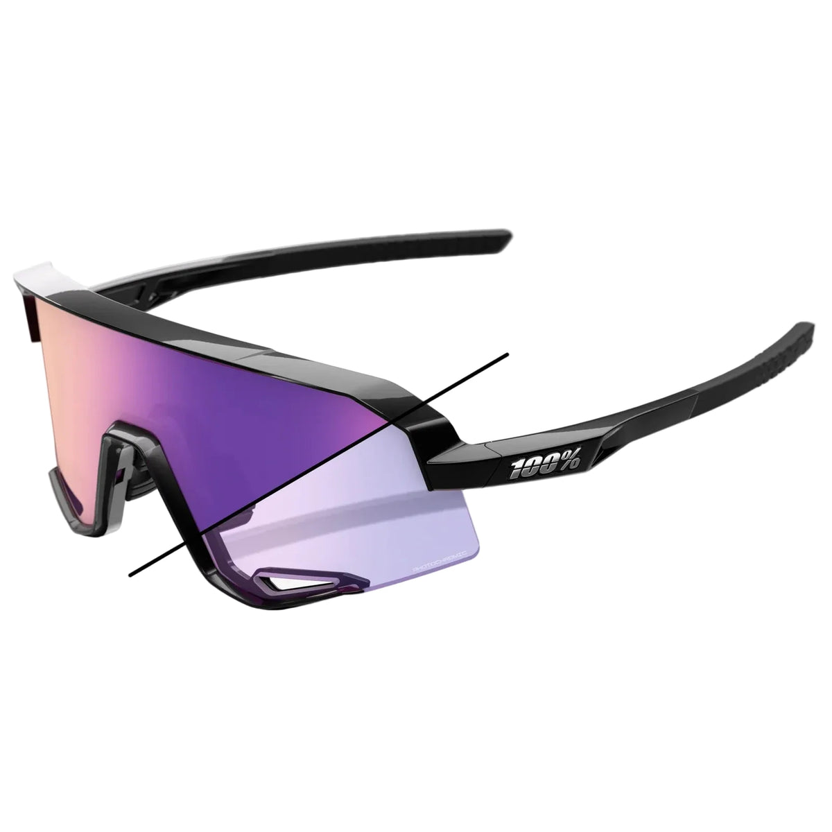 100% Slendale Brille - Gloss Black Photochromic Purple Mirror