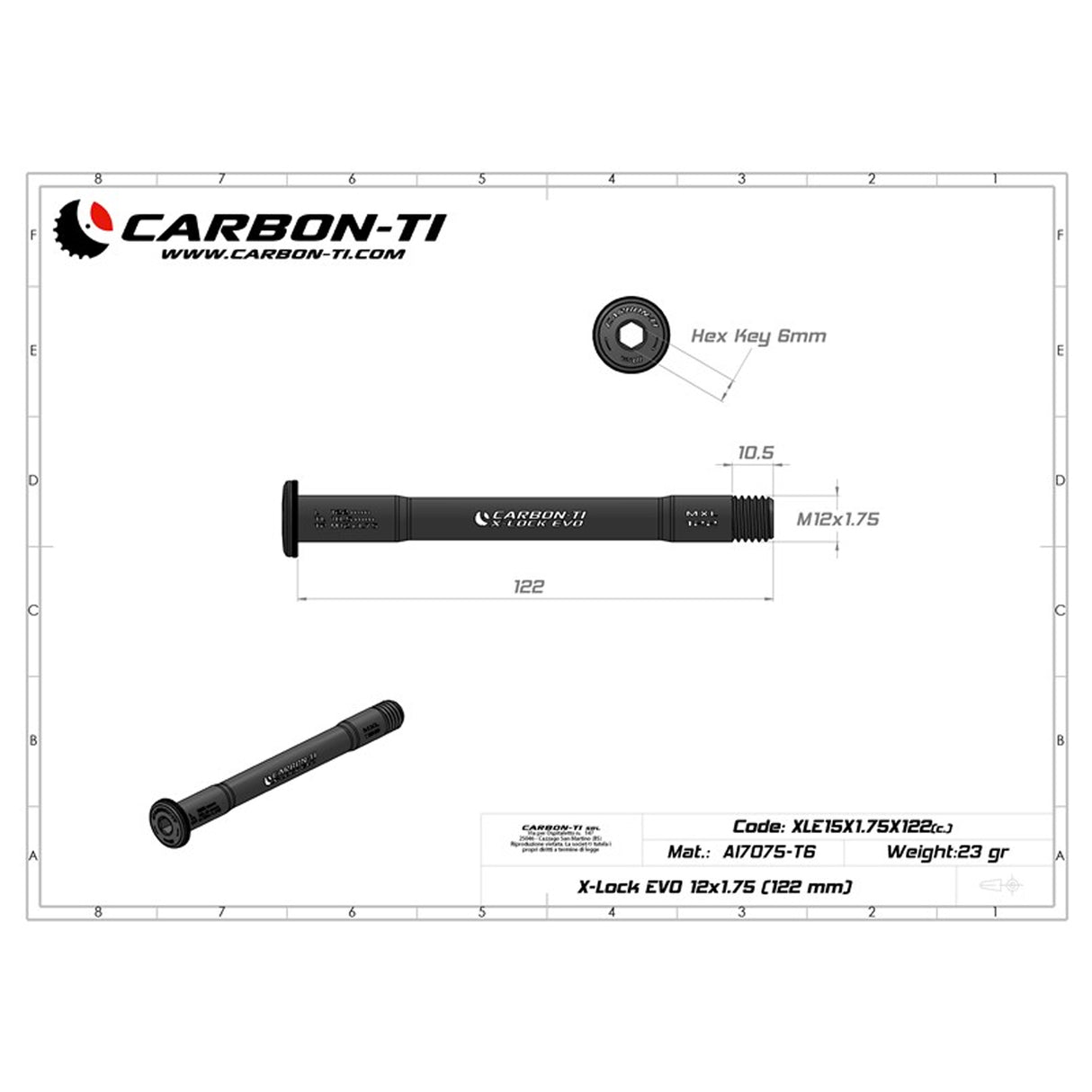 Perno passante Carbon-Ti X-Lock EVO 12x1.75 - 122 mm - E