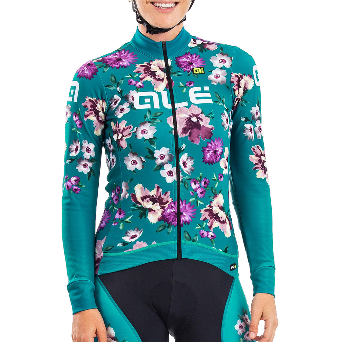 Ale PRR Fiori long sleeve woman jersey Green All4cycling