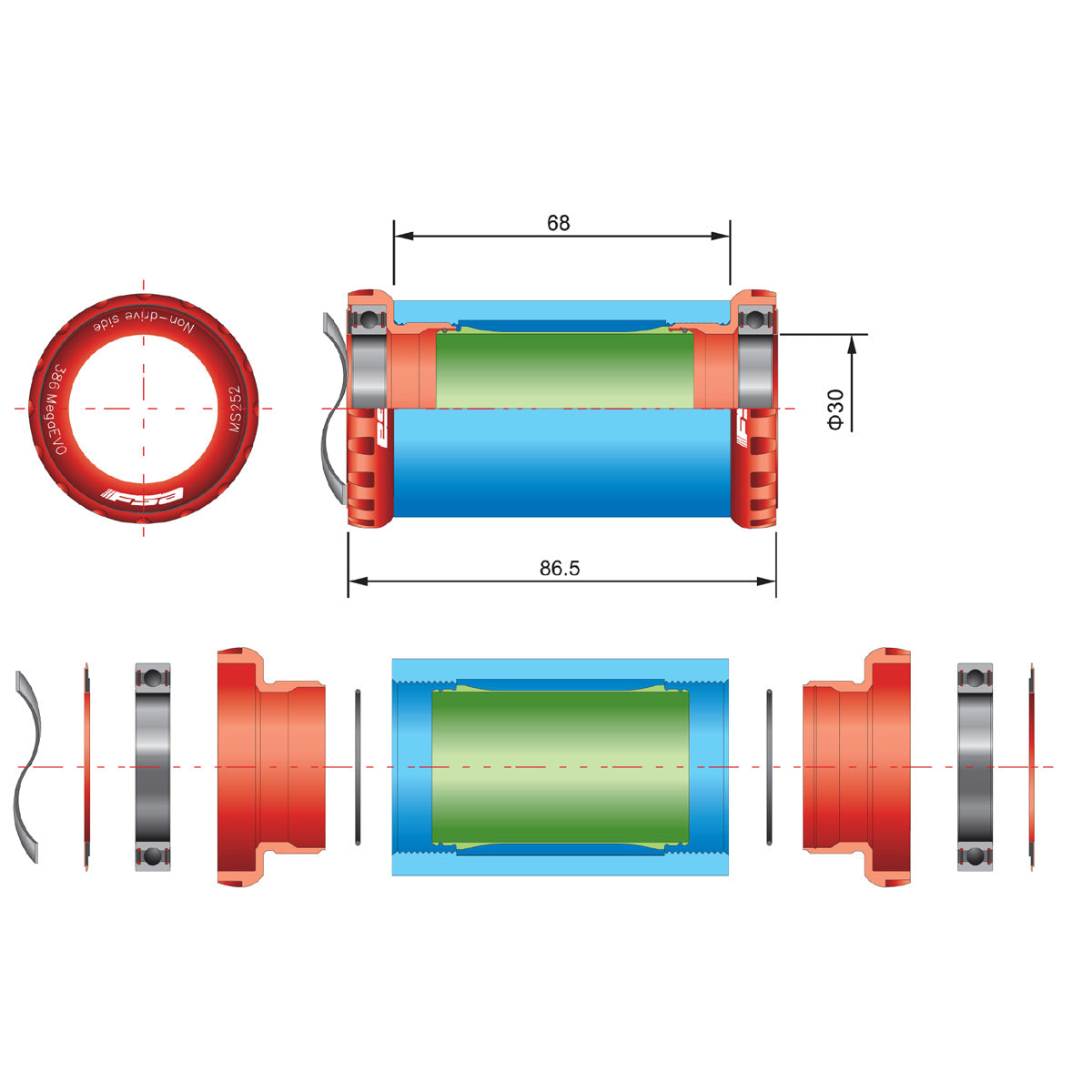 Movimento Centrale FSA MegaExo - BB386 to BSA68mm - B
